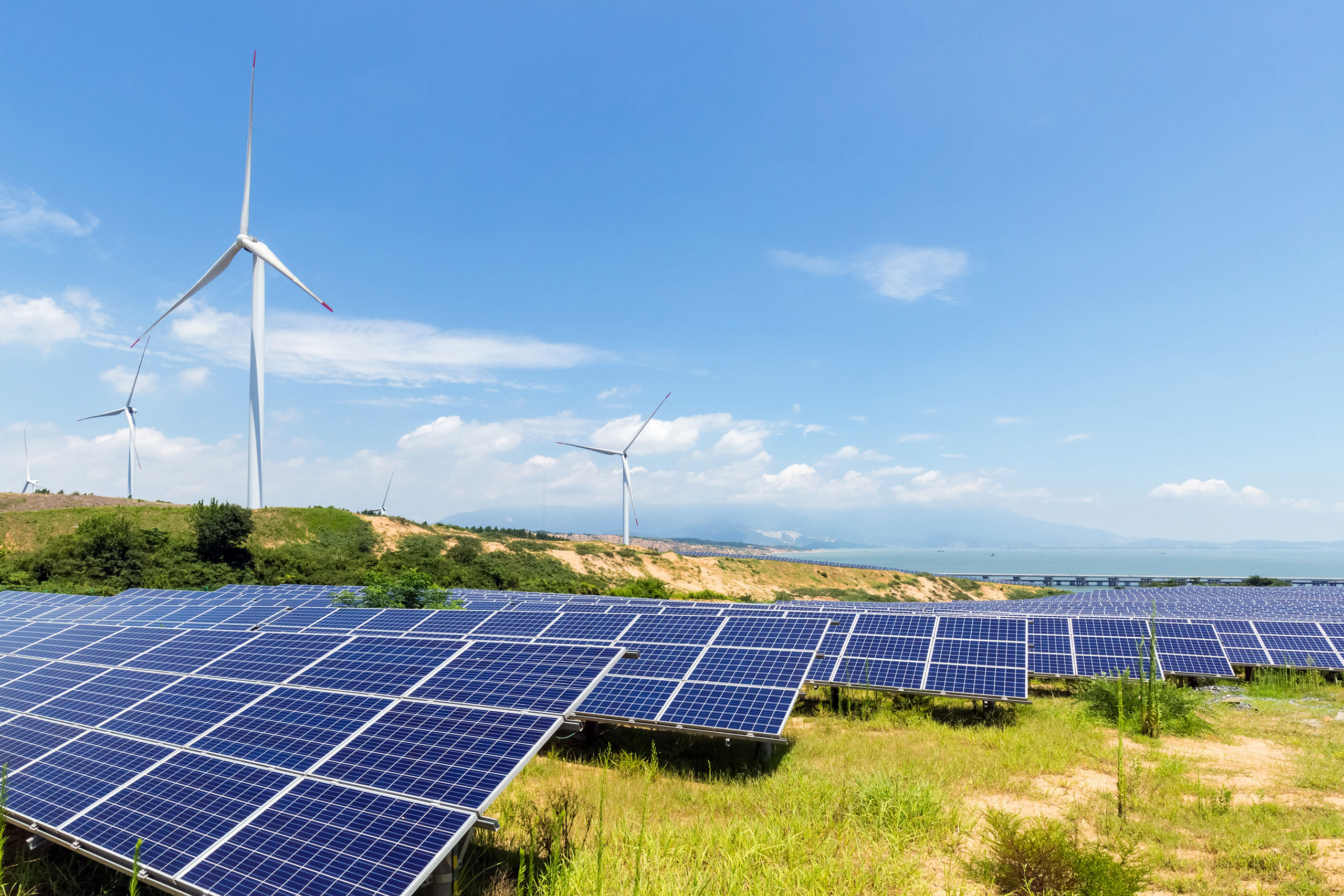 Wind turbines and solar panels